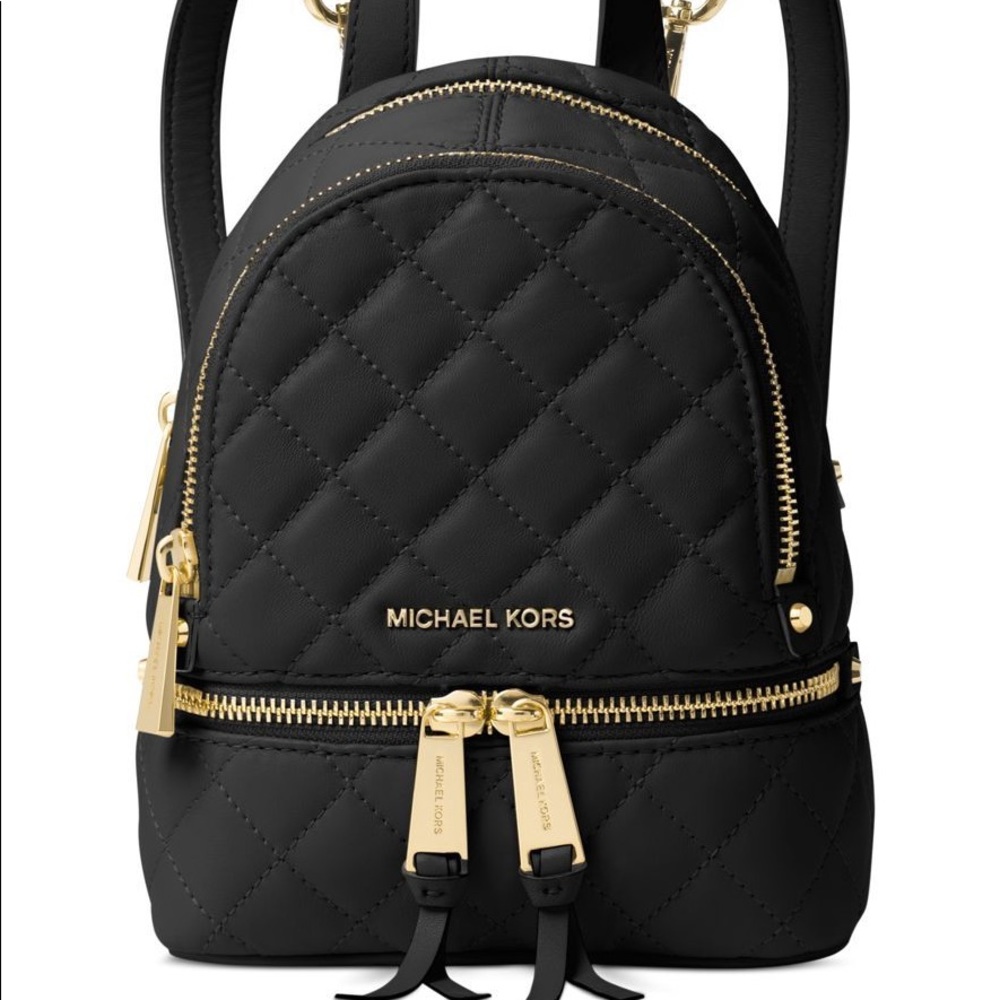 Michael Kors black leather quilted backpack